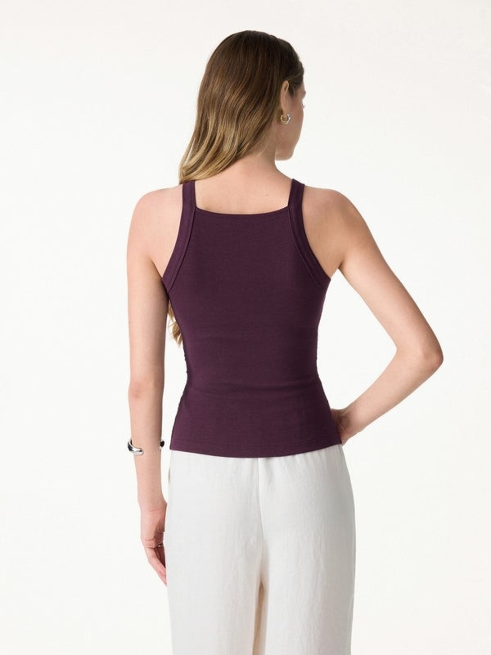 OGL Plantive Chic Square Neck Ruched Rib Bra Tank - Picture 3 of 7